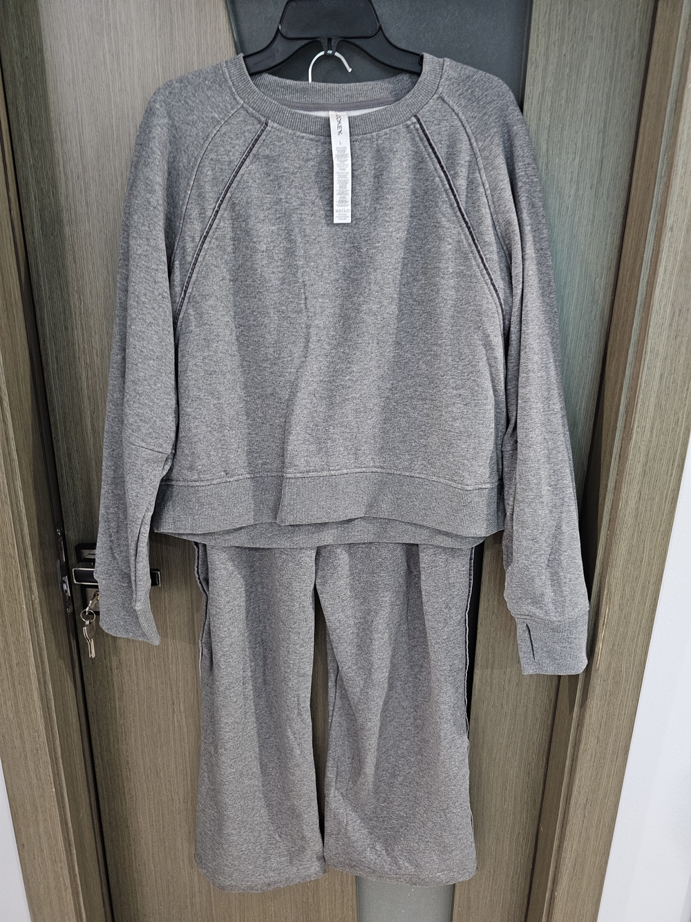 Jockey Womens Gray Crewneck Sweater Jogger Pants Matching Set Tracksuit Size L